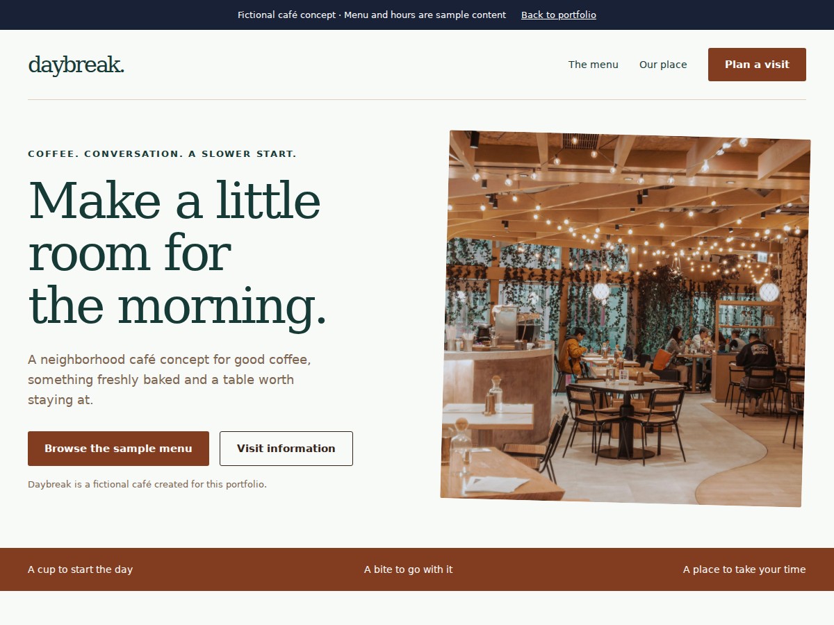 Daybreak neighborhood café website design